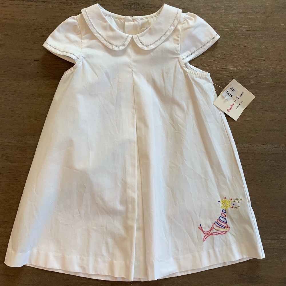 New Girls Sophie & Lucas White Birthday Hat Dress 3T
